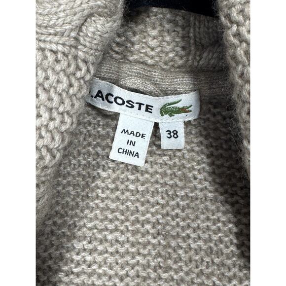 Lacoste Shawl Collar Cardigan Womens M FR 38 Beige Wool Cashmere Rabbit Blend - Picture 7 of 8
